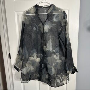 Coldwater Creek semi sheer button down tunic top, no size tag